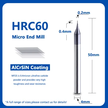 1 BUC HRC60 Micro Pătrat End Mill 2 Fluiere 0.2-0.9 mm TiAIN Micro Plat 4mm Shank Milling Cutter Mirco Carbură CNC Gravura Pic