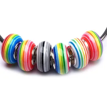 10buc Gaură Mare Rainbow Stripe Mixte Colorate vs Liber Rășină Margele de Sticla Farmecele se Potrivesc DIY Brățară Pandora Pentru a Face Bijuterii