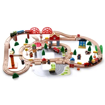 120 Buc/set din Lemn de cale Ferată de Tren Masina Set Jucarii Pentru Copii Puzzle-uri din Lemn Model Educațional Mici Urmări Masini Baiat Cadou Copii Diy Jucărie