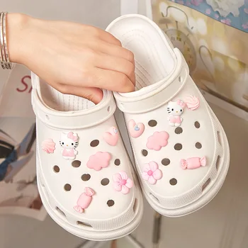 12buc/set Sanrio Hello Kitty DIY Pantofi Roz Catarama Costum Drăguț Noutate Amuzant Crocs Farmece Accesorii Fete Copii X-mas Cadouri de Partid