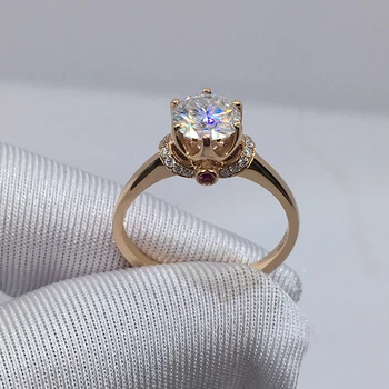 14K Aur a Crescut Ruby Moissanite Inel de Logodnă, Aniversare Coroana Inel de Laborator Diamond Făcut stil Romantic