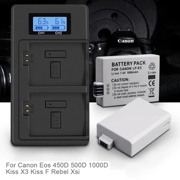 1800mAh 7.4 V LP-E5 LP E5 aparat de Fotografiat Baterie+LCD USB Smart LPE5 Acumulator Incarcator Pentru Canon 500D 450D 1000D Rebel Xsi Kiss X3/F bateriei