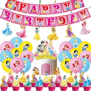 1set Disney Princess Party Decor Tort Fân Fericit Ziua de nastere Banner Latex, Baloane Pentru Petrecere Copii, articole Party