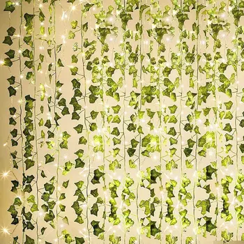2,3 m de Mătase Frunze de Fals Verde Frunze de Vița-de-vie 2m LED Lumini Șir Pentru Acasă Petrecerea de Nunta Agățat Ghirlanda de Flori Artificiale
