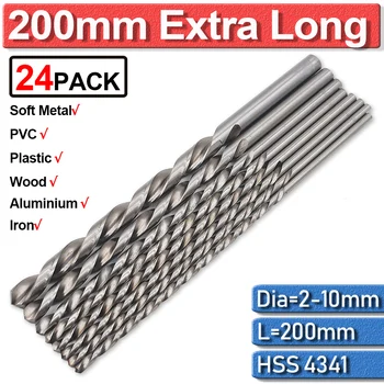 200mm Extra Lungi Burghiu HSS 1 buc Pentru Metal Foraj din Oțel de Mare Viteză 2/3/4/5/6/7/8/9/10mm Twist Drill Bits Accesorii D30