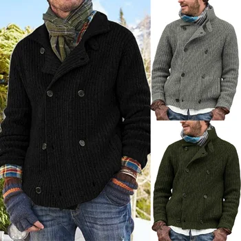 2021 Europene și Americane de toamnă și de iarnă mare la modă pulover de culoare solidă pentru bărbați butonul strat tricotate