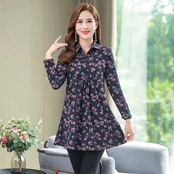 2021 Nouă Primăvară Toamna cu Maneca Lunga Print Shirt Mid-Lungime de Moda coreeană Liber Bluze Casual Blusas Shirring Topuri MM1126