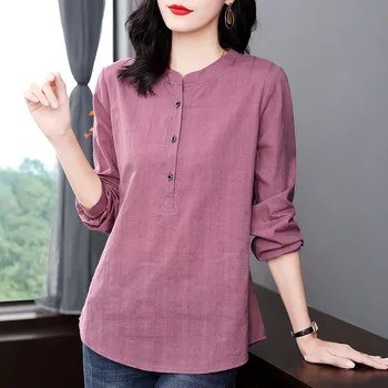2021 Toamna anului Nou 100% Bumbac Camasa Femei Maneca Lunga Tricou Femeie T-shirt Stil coreean Liber Camasi Femei
