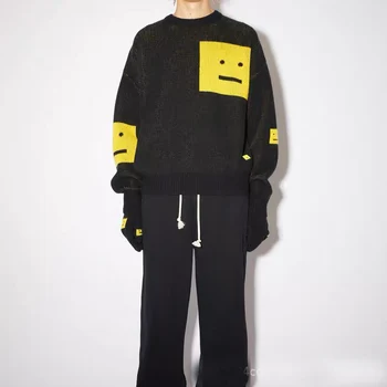 2022 Ac Studios Echipajul gât Pulover vrac negru smiley pulover supradimensionat pulover de moda pentru femei