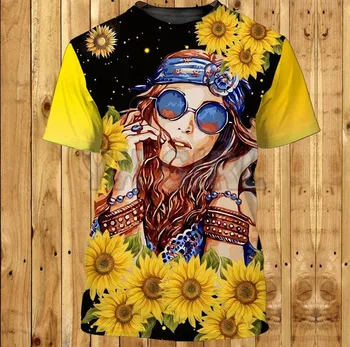2022 Moda de Vara Barbati Pentru Femei t shirt Hippie Floarea-soarelui 3D Peste Tot Imprimate Tee Topuri tricouri Tricou Unisex