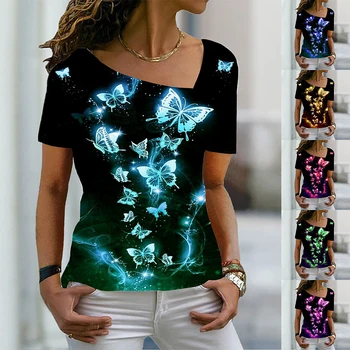 2022 Vară de Moda pentru Femei Fluture de Imprimare Temă Fluture V Gât T Cămașă de Bază Topuri / 3D Plus Dimensiune Imprimare Tricou Pulover 6XL