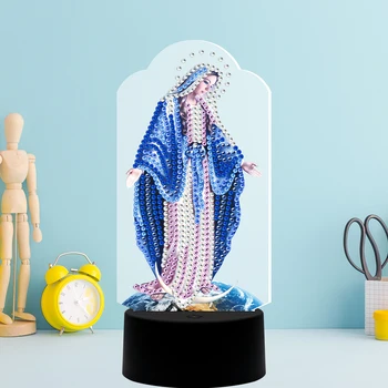 24 de Stilul de CONDUS Diamant Pictura Lampa Isus Virgem Maria 7Color Schimba Lumina de Noapte pentru Dormitor,Living, Birou Decor