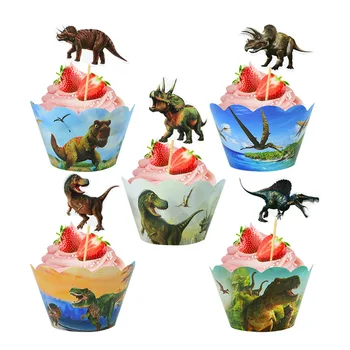 24buc Dinozaur Tema Tort Toppers Cupcake Wrapper For Safari Junglă Dino Wild O Petrecere de Ziua Decor Tort de Duș pentru Copii