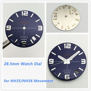 28.5 mm S Modificate Ceas cu Cadran Luminos Literal Albastru Inchis Cadran Ceas Mâinile DIY Accesorii pentru NH35/NH36 Circulație