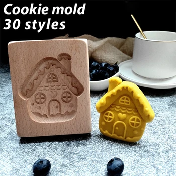 3D din Lemn Cookie Biscuit Forme Retro Relief DIY Mucegai de Copt de Crăciun Tort Fondant Floare Trandafir Animal Cutter Instrumente de Bucatarie