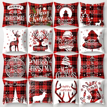 45x45cm Roșu Alb Negru Grilaj de Crăciun față de Pernă Vesel Crăciunul Ornamente Pentru Acasă de Crăciun Anul Nou 2023 Canapea Masina Pernele de Acoperire