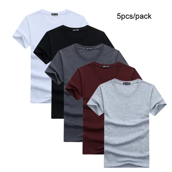 5pcs/lot Stil Simplu Bărbați T-shirt, cu Mâneci Scurte Solidă Bumbac Spandex Regular Fit Casual de Vara Topuri Tricouri Haine de sex Masculin