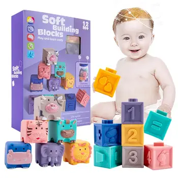 6/12pcs Silicon 3D Blocuri Minge Moale Copil de Cauciuc Baie Cub Copilul Senzoriale Jucarii de Constructii Blocuri de Silicon Înțelege Jucărie Jucărie pentru Copii