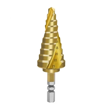 6-25mm Pagoda-Pas în Formă de Con Burghiu Spiral prindere Hexagonal HSS Titan Acoperit cu Muchie Ascuțită de Metal Găurit, pentru prelucrarea Metalelor