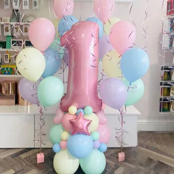 63pcs Roz 1 2 3 Numărul de Balon Pachet Pastel din Latex Baloane cu Aer, Baloane Petrecere de Ziua de naștere Fată Decor de Partid Eveniment Balon Decor