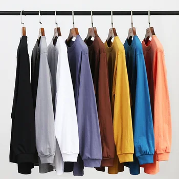 8.11 oz 230gsm Primăvara și Toamna Japoneză din Bumbac Gât Rotund Maneca Lunga T-shirt pentru Bărbați Valul Pierde Culoare Solidă Tricou Bottom