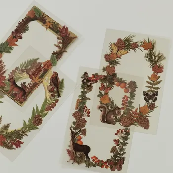 8pcs Epocă de COMPANIE Frontieră Coroană de flori Fluture Pădure Cadru Sticker Deco Junk Jurnalul DIY Scrapbooking Material Impermeabil Autocolante