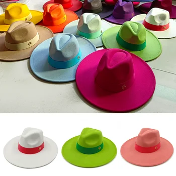 9.5 Cm Mare Brim Fedora Culoare Curea Doamnelor Pălărie Panama Moda Barbati Domn Jazz Capac Toamnă Iarnă Pălării sombrero