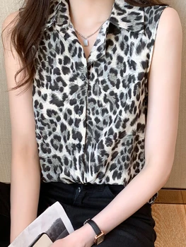 AOSSVIAO Leopard Tricouri Bluze Feminine Blusas Casual, Office OL Bluze Basice 2022 Vară fără Mâneci Bluza Femei Topuri Casual