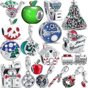 Argint 925 Șosete Crăciun Copac Moș Crăciun Ren Apple om de Zăpadă DIY Margele se Potrivesc Original Pandora Farmecul Brățară Bijuterii de Lux