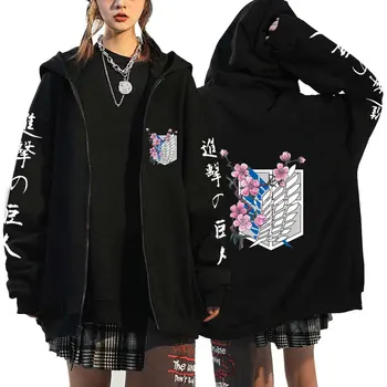 Atac Pe Titan Zip Hoodie Anime Japonez Hingeki Nu Kyojin Grafic Tricou Pulover Casual Cu Glugă Streetwear Topuri Unisex