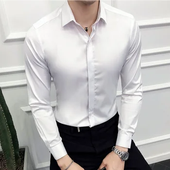 Barbati Tricou New Culoare Solidă mâneci Lungi Casual Stretch Slim-fit de Afaceri Uzura Formale de Înaltă calitate de Moda de Îmbrăcăminte pentru Bărbați Cămăși