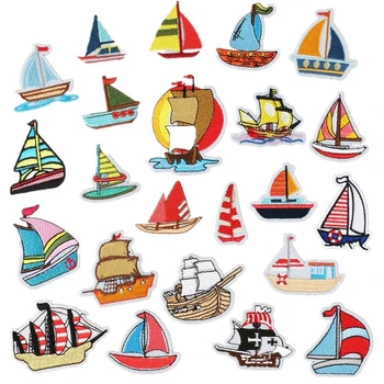 Barcă cu pânze Broderie Patch-uri de Fier Pe Blugi Insigna Nava Patch-uri Pentru Haine DIY Fată Băiat Haine de Cusut Accesorii en-Gros