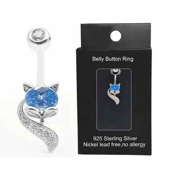 Blue Zircon Cubic Fox ShapeBelly Butonul Inel 14G argint 925 Legăna Buric Inele din Buric Piercing Buric Bioflex Bijuterii