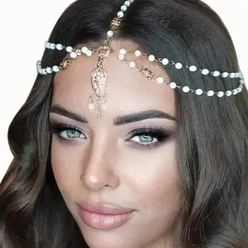 Boho Perla Ciucure Cap Lanț Indian Margele De Moda Pălării Frunte Bijuterii De Mireasa Coafuri De Nunta Banda De Susținere Accesorii De Par