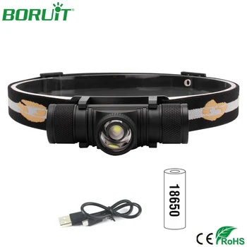 BORUiT cu Zoom LED Lanterna USB Reîncărcabilă Faruri Portabil Impermeabil Vanatoare Camping Lanterna de Cap Lumina 18650