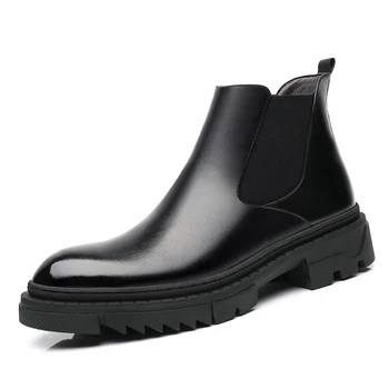 Britanic Chelsea Boot 5CM Creștere Bărbați Cizme cu Toc Gros, Talpa Mens Cizme Motocicleta Pantofi de Moda