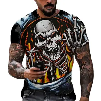 Bărbați craniu înfricoșător T-shirt de imprimare 3d moartea craniu maneci scurte oversize T-shirt îmbrăcăminte pentru bărbați