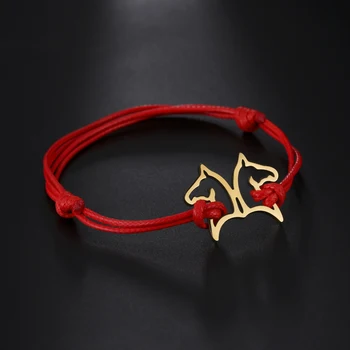 Cazador de Animale Cal Roșu Negru Frânghie Brățară din Cordonul ombilical pentru Femei Barbati Valentine Cadou din Oțel Inoxidabil Reglabil Brățară Bijuterii