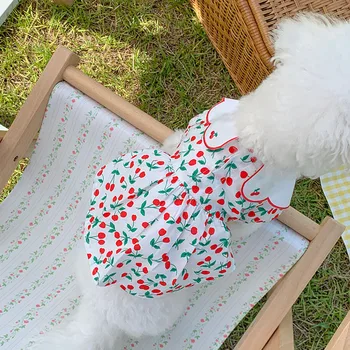 Cherry Printesa Rochie De Îmbrăcăminte Pentru Animale De Companie Câini Drăguț Pisică Câine Haine Costum Pisoi Mic De Imprimare Drăguț De Vară, Alb, Roșu, Fată Yorkshire