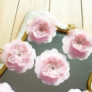Coase dantelă patch-uri brodate alb-roz floare organza aplicatii cu margele pentru îmbrăcăminte dungi pe haine diy