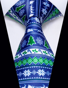 Craciun albastru cu Dungi Barbati Cravata Verde Pom de Crăciun Fulg de nea Model de Elan Cravata pentru Om Petrecere de Vacanță Decor cadeau homme