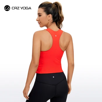 CRZ YOGAWomens Ulti-Uscat Gât Înalt de Antrenament Topuri Rezervor - Racerback Căptușit Yoga Atletică Slim Fit Bretele cu Construit în Sutien