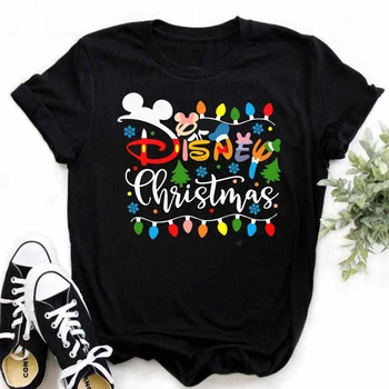 Crăciun fericit Femei Camasi Disney Scrisoare de Imprimare Femeie Haine de Moda Casual, Mickey Minnie Mouse Femeie T-shirt Cămașă de Vacanță