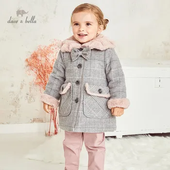 DB14567 dave bella iarna pentru copii fete de moda detașabil arc carouri captusit haina copii topuri infant toddler îmbrăcăminte exterioară