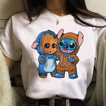 Disney Femei T-shirt Drăguț Amuzant Groot și Stitch de Imprimare de Moda Instagram Femme Vetement Moale Drăguț de Vară Tricou pentru Fete