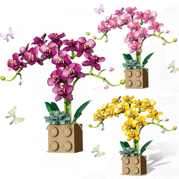 DIY Bloc Orhidee Phalaenopsis Buchet Ghivece Creative Nemuritoare Floare Model Decor pentru Copii Clădire Jucărie Cadou de Vacanță