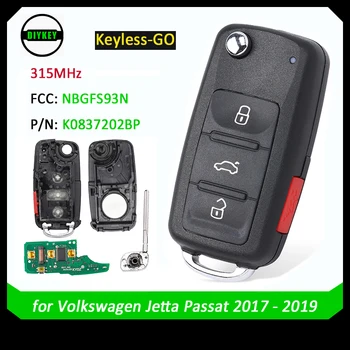 DIYKEY MQB Keyless Go Inteligent de la Distanță Cheie 315MHz Fob pentru Volkswagen Jetta Passat 2017 2018 2019 FCC: NBGFS93N P/N: 5K0837202BP