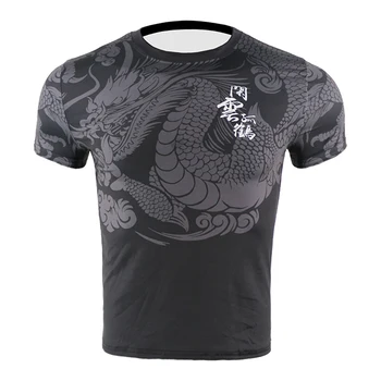 Dragon negru Macara Respirabil Sport de Funcționare T-shirt Jogging Formare de Îmbrăcăminte Sport în aer liber Tricou Sală de Fitness Antrenament Camasa barbati