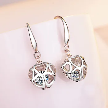 Dragut Gol Dragoste Inima de Cristal Cercei Ear Cuff pentru Femei Fata de Argint 925 Ac de Lux Cercei Stud Zircon Bijuterii