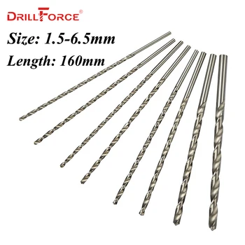 Drillforce 1,5 mm-6,5 mm Extra Lungi 160 mm Metal Plastic Lemn HSS Burghiu Biți (1.5/2/2.5/3/3.2/3.5/4/4.2/4.5/5/5.5/6/6.5 mm)